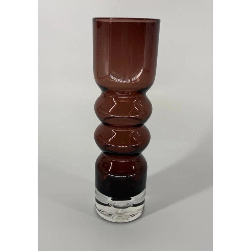 Vintage MCM Aseda Glasbruk Bo Bergstrom Amethyst Glass Bubble Vase Sweden 8"